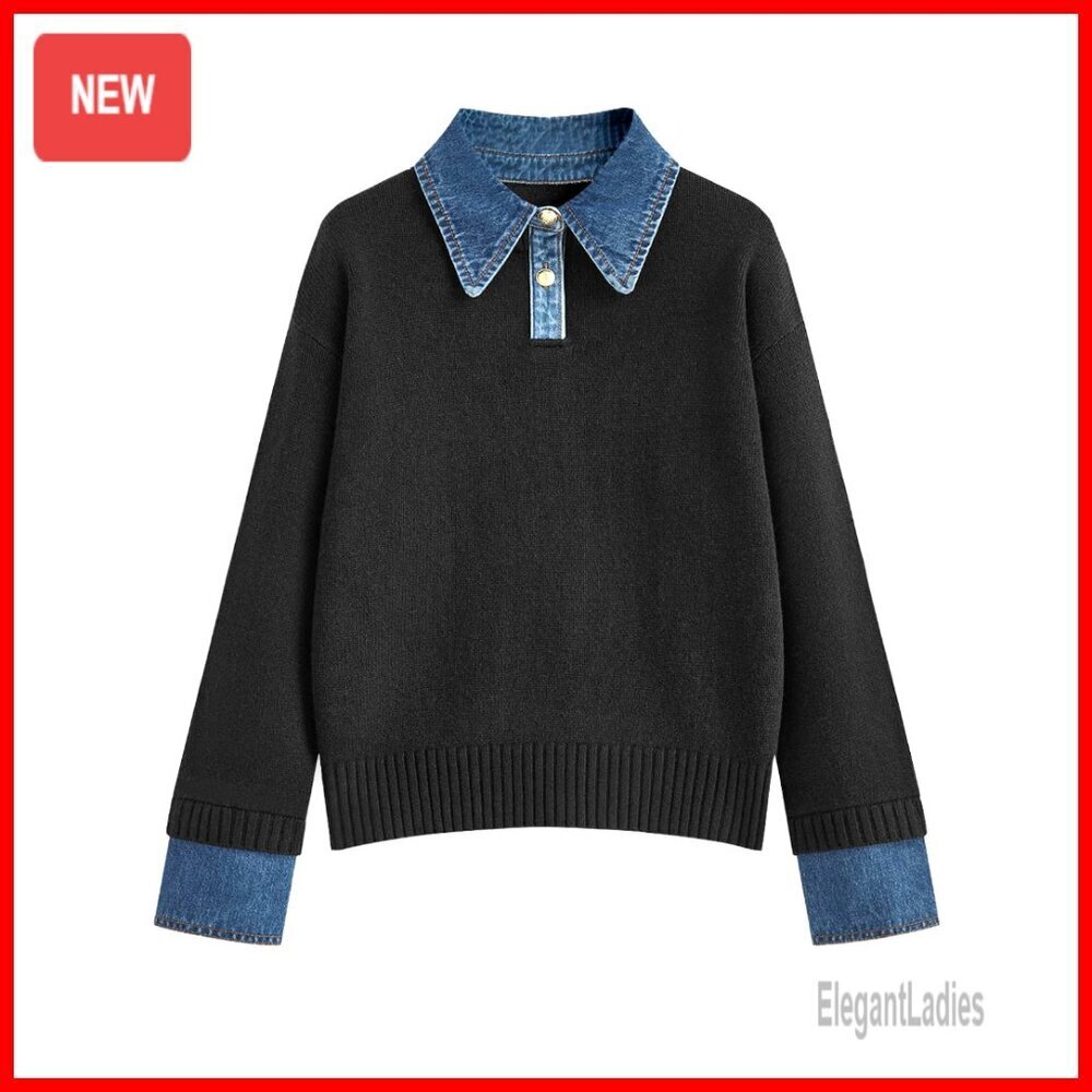 Oversized Chunky Pullover Sweater Mock Turtleneck V-Neck Button Down